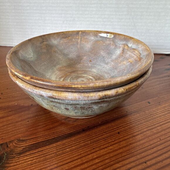 Studio Art Pottery Nesting Bowls Set 2 Handmade Signed Multicolored 6.2"x 2.25" - Picture 1 of 9